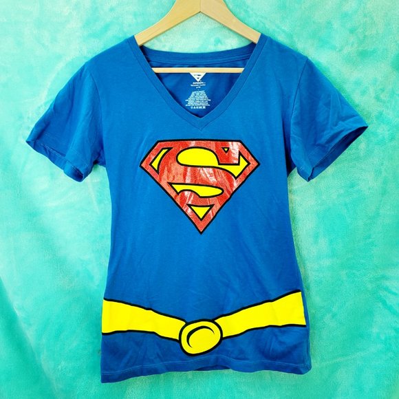 SUPERGIRL/Superman blue caped top size S/M Womens (large Juniors) - Picture 2 of 8
